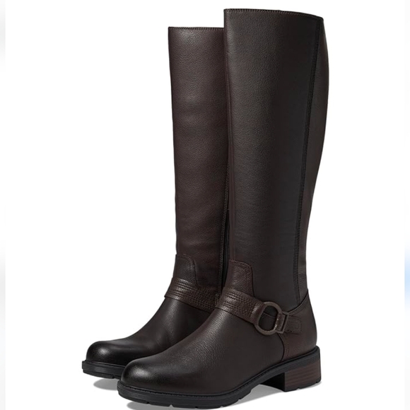 Clarks Shoes - Clarks Hearth Rae Brown Leather Riding Boots Harness Buckle NWOT Size 6